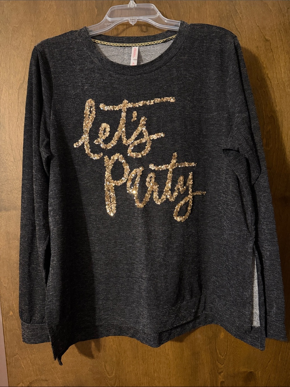 Xhilration (Target) Long Sleeve 'Let's Party' Sequin Top - Charcoal